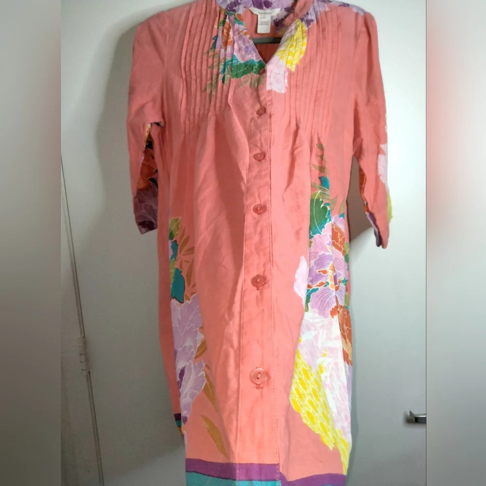 Sundance (Size M) Multicolored Floral Cotton Button Down Front Half Sleeve Tunic